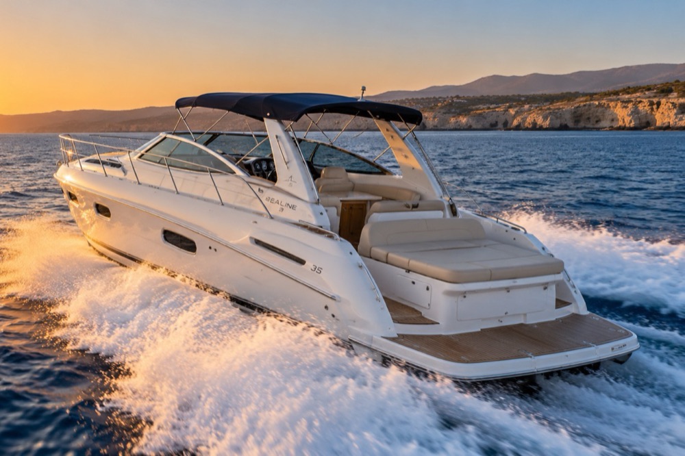 Sealine 35 yacht Sunny Day at speed with new 2026 engines